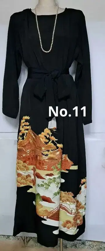 블랙 전통 예복 기모노 리메이크 전통적인 자수 롱 드레스