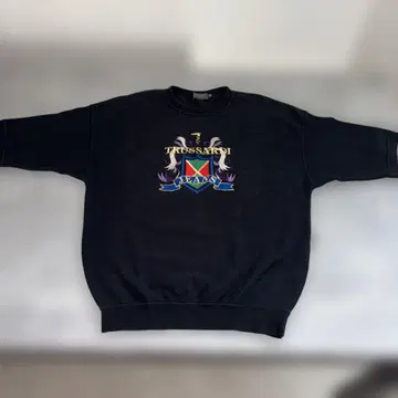 90년대 TRUSSARDI 로고 자수 와펜 반팔 블랙 42