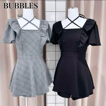 bubbles 백리본 페플럼 셋업 체크 원피스