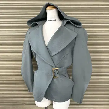 일본제 티에리 뮈글러 울 트윌 후디드 자켓 벨트 변형