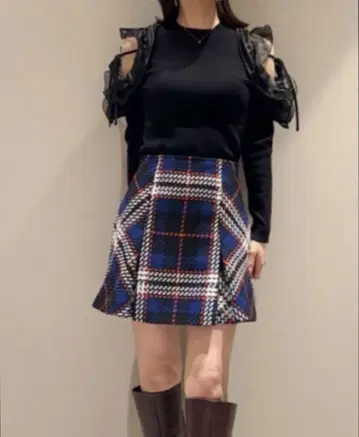 Snidel 로빙 체크 미니 스커트 네이비