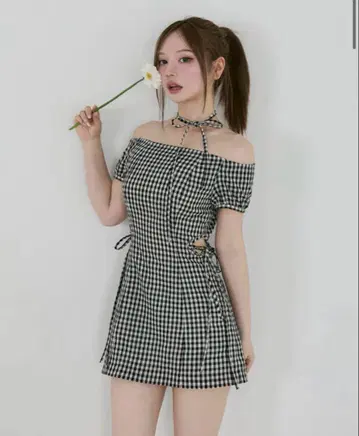 andmary Becky check mini dress black