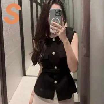 [ZARA] 벨트 텍스처 베스트 S 블랙