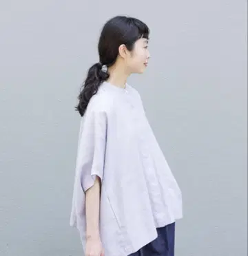 카구레 린넨 스퀘어 케이프 셔츠 라벤더