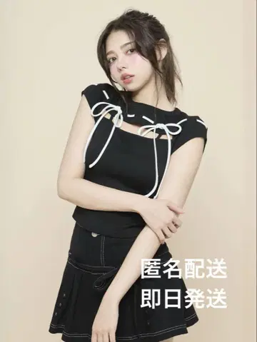 andmary Gigi ribbon tops black