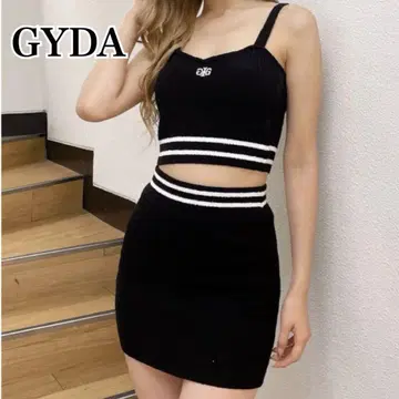 GYDA 제이다 라인 파일 니트 뷔스티에 셋업 블랙