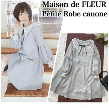 메종 드 플뢰르 canone 레이스 옷깃 원피스 리본 그레이 M