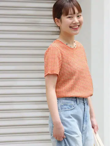 저널 스탠다드 리룸 체크 시어 상의 오렌지 새상품급