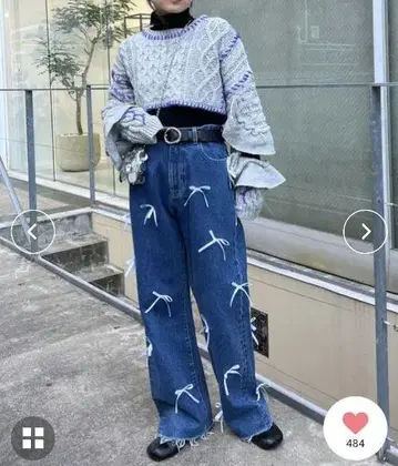 새상품 새틴 리본 데님 팬츠 블루 사이즈 M