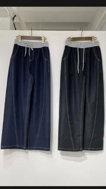 이시카와라보 배색 데님 팬츠 블랙