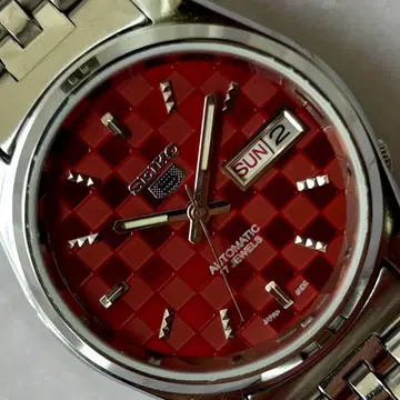 SEIKO 오토매틱 손목시계 레드 체커 정품 벨트 앤티크 70S