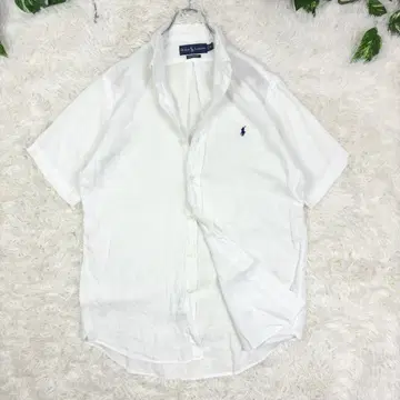 새상품급 랄프 로렌 린넨 100% 포니 자수 반팔 셔츠 화이트 L 상당