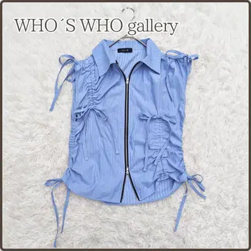 WHO'S WHO gallery Six M 개더 리본 슬리브리스 셔츠 F