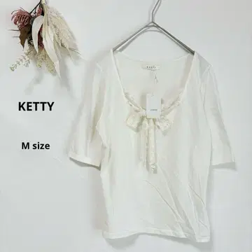 케티 KETTY 5부 소매 티셔츠 레이스 리본 스퀘어넥 M 일본제