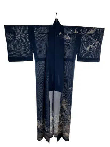네이비 풍경 무늬 여름용 기모노 기장 150cm 0702