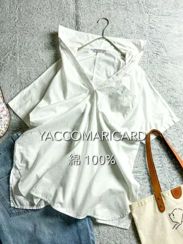 [ YACCO MARICARD ] 면100% 하프 슬리브 롱 셔츠 와이드