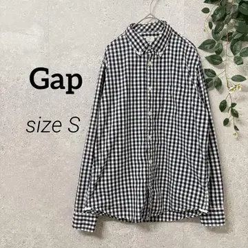 Gap LIVED-IN 깅엄 체크 버튼 다운 긴팔 셔츠 (S) 네이비