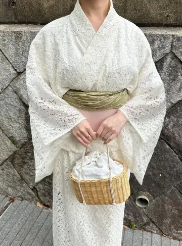 고급 인기 레이스 유카타 화이트 다이쇼 로망 새상품 기모노
