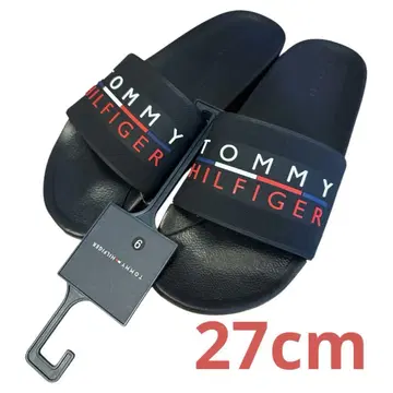 TOMMY HILFIGER 네이비 로고 슬라이드 샌들 27cm 남성용