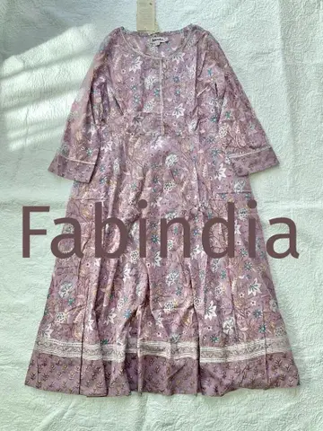 F1 택 포함 새상품 Fabindia 핸드 블록 프린트 롱 원피스