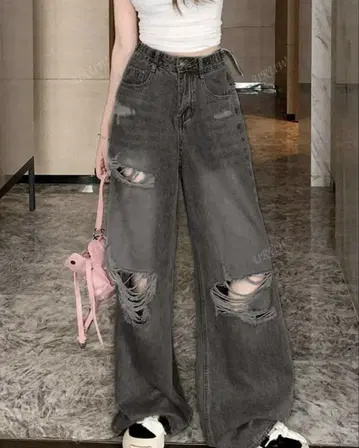 데미지 가공 와이드 팬츠