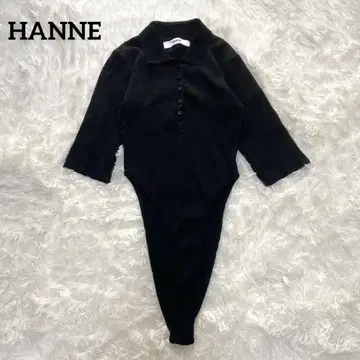 HANNE 하프 슬리브 폴로 니트 바디수트 리브 니트 블랙