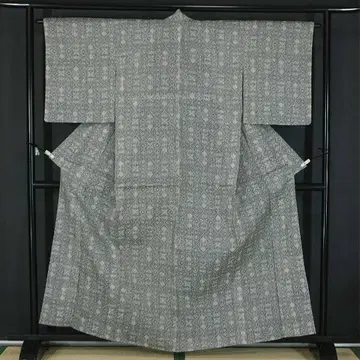 여름 기모노  연한 녹색 카스리 패턴 츠무기 160cm u234