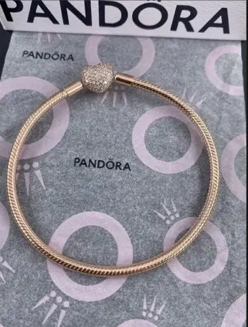 PANDORA 로즈 골드 하트 팔찌 19cm