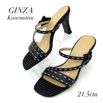 거의 새 상품 긴자 카네마츠 21.5cm 샌들 뮬 블랙 플라워