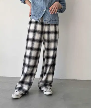 CANAL JEAN El mar 기모 체크 이지 팬츠 화이트