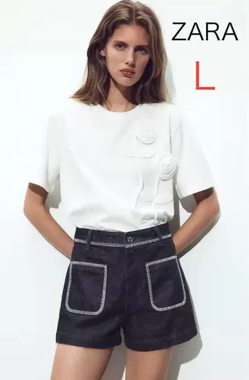 ZARA 볼륨 플라워 프린트 티셔츠 L