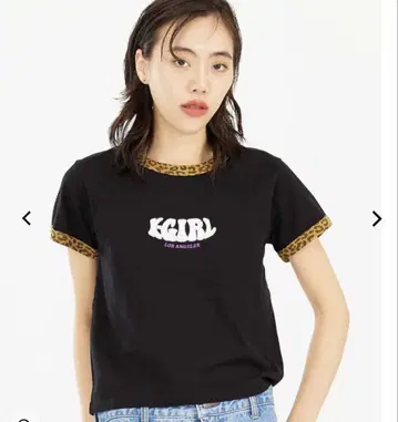 미사용 X-girl LEOPARD TRIM S/S BABY TEE