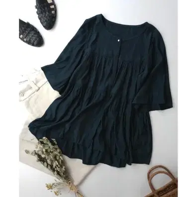 WORK TRIP OUTFITS P 보일 티어드 블라우스 네이비