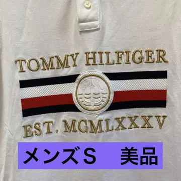TOMMY HILFIGER 화이트 골드 로고 피케 셔츠 S