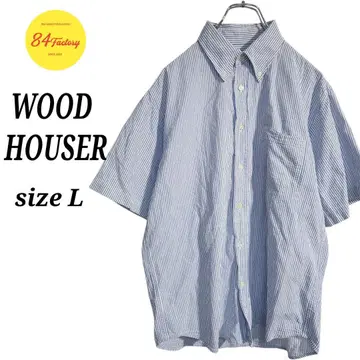 WOOD HOUSER 스트라이프 셔츠 반팔 립플 축 가공 남성용 L