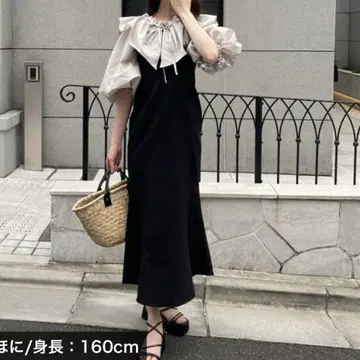 미사용에 가까운 블랙 RiLi 백 슬릿 머메이드 캐미 원피스