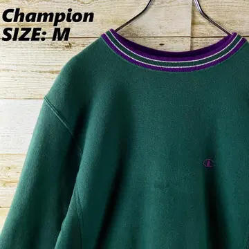 Champion RW 맨투맨 그린 퍼플 리브 라인