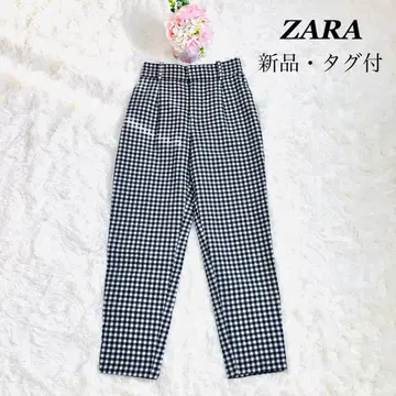 새상품 택 포함 ZARABASIC 체크 팬츠 블랙 화이트 S 코튼 혼방