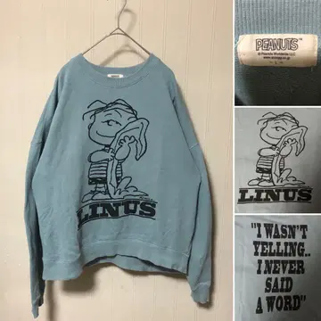 레어 Peanuts Linus 라이너스 스누피 맨투맨 스카이블루 L