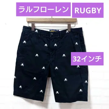 랄프 로렌 럭비 스컬 자수 블랙 숏팬츠 32인치