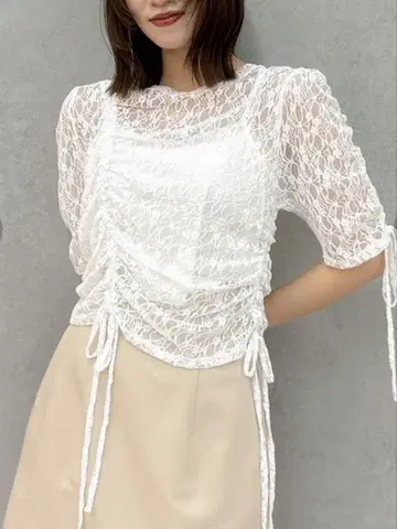 dazzlin 개더 리본 레이스 상의