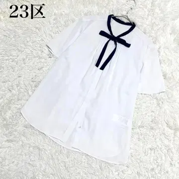 23SS 23구 백 새틴 아문젠 바이컬러 보타이 블라우스 M