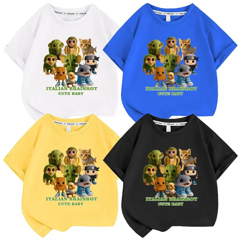 New) Italian Brainrot Kids 130/150 Cute Short-Sleeve T-Shirt