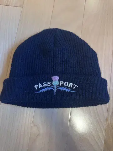PASS PORT 자수 니트 모자 네이비