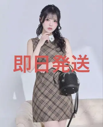 미셸 마카롱 체크 미니 원피스 베이지 free
