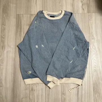 ZARA 데님 블루 데미지 가공 트레이닝복 XL