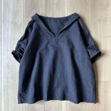 네스트로브 nest Robe 세일러 카라 면마 블라우스 네이비