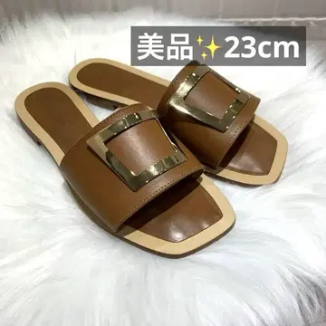 새상품급 코르소 로마 플랫 샌들 버클 36 브라운 스퀘어토