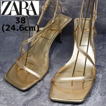 ZARA 자라 스퀘어토 샌들 골드 스트랩 가죽 38