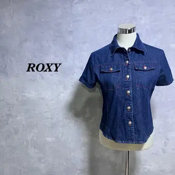 ROXY 데님 셔츠 반팔 프론트 버튼 가슴 포켓 블루 L 4047